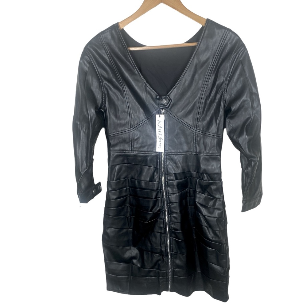 {NWT} For Love & Lemons Afton Pleather Western Dress Black Size M